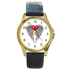Angel Heart Tattoo Round Gold Metal Watch by Valentinaart