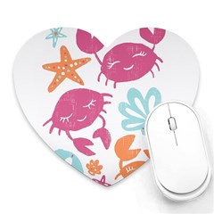 Animals Sea Flower Tropical Crab Heart Mousepads by Mariart