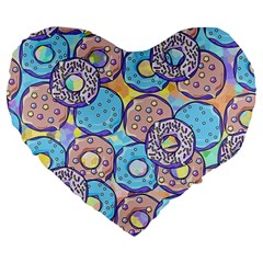 Donuts Pattern Large 19  Premium Heart Shape Cushions by ValentinaDesign