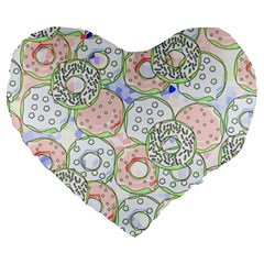 Donuts Pattern Large 19  Premium Flano Heart Shape Cushions by ValentinaDesign