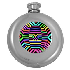 Optical Illusion Line Wave Chevron Rainbow Colorfull Round Hip Flask (5 Oz) by Mariart