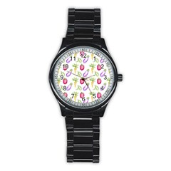 Vegetable Pattern Carrot Stainless Steel Round Watch by Mariart