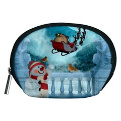 Christmas Design, Santa Claus With Reindeer In The Sky Accessory Pouches (medium)  by FantasyWorld7