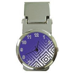Plaid Blue White Money Clip Watches by Mariart