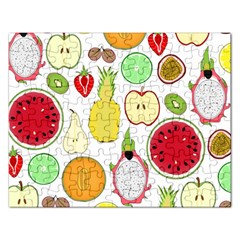 Mango Fruit Pieces Watermelon Dragon Passion Fruit Apple Strawberry Pineapple Melon Rectangular Jigsaw Puzzl by Mariart