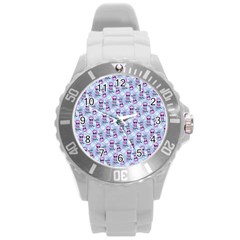 Pattern Kitty Headphones  Round Plastic Sport Watch (l) by iCreate