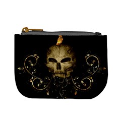 Golden Skull With Crow And Floral Elements Mini Coin Purses by FantasyWorld7
