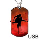 Dancing Couple On Red Background With Flowers And Hearts Dog Tag USB Flash (Two Sides) Front
