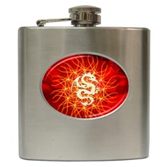 Wonderful Golden Dragon On Red Vintage Background Hip Flask (6 Oz) by FantasyWorld7