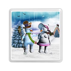 Funny, Cute Snowman And Snow Women In A Winter Landscape Memory Card Reader (square)  by FantasyWorld7