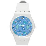 Cute Narwhal Pattern Round Plastic Sport Watch (M) Front