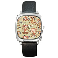 Cute Cartoon Monkeys Pattern Square Metal Watch by Bigfootshirtshop