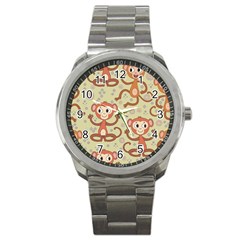 Cute Cartoon Monkeys Pattern Sport Metal Watch by Bigfootshirtshop