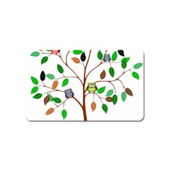 Tree Root Leaves Owls Green Brown Magnet (name Card) by Celenk