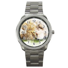 Bear Baby Sitting Art Abstract Sport Metal Watch by Celenk