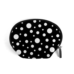 White On Black Polka Dot Pattern Accessory Pouches (small)  by LoolyElzayat