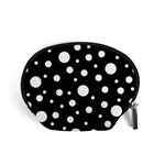 White On Black Polka Dot Pattern Accessory Pouches (Small)  Front