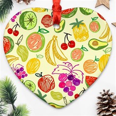 Cute Fruits Pattern Heart Ornament (two Sides) by paulaoliveiradesign