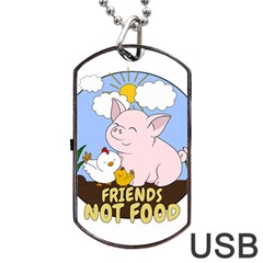 Friends Not Food - Cute Pig And Chicken Dog Tag Usb Flash (two Sides) by Valentinaart