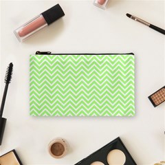 Green Chevron Cosmetic Bag (small)  by snowwhitegirl