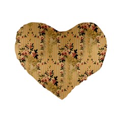 Vintage Floral Pattern Standard 16  Premium Flano Heart Shape Cushions by paulaoliveiradesign