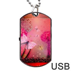 Wonderful Butterflies With Dragonfly Dog Tag Usb Flash (two Sides) by FantasyWorld7