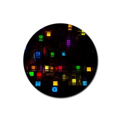 Abstract 3d Cg Digital Art Colors Cubes Square Shapes Pattern Dark Rubber Coaster (round)  by Sapixe