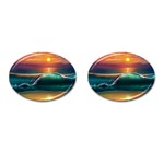 Art Sunset Beach Sea Waves Cufflinks (Oval) Front(Pair)