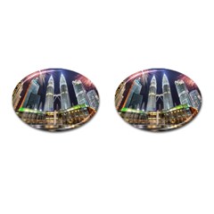 New Years Eve Petronas Towers Kuala Lumpur Malaysia Cufflinks (oval) by Sapixe