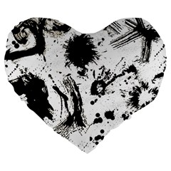 Pattern Color Painting Dab Black Large 19  Premium Flano Heart Shape Cushions by Sapixe