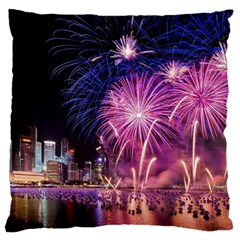 Singapore New Years Eve Holiday Fireworks City At Night Large Flano Cushion Case (one Side) by Sapixe
