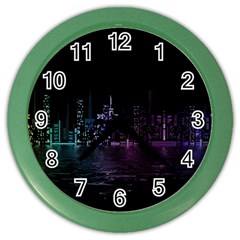 City Night Skyscrapers Color Wall Clocks by Sapixe