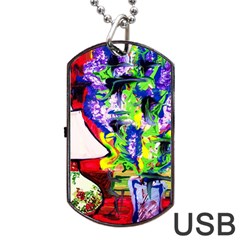 Lilac, Lamp And Curtain Window 1 Dog Tag Usb Flash (one Side) by bestdesignintheworld