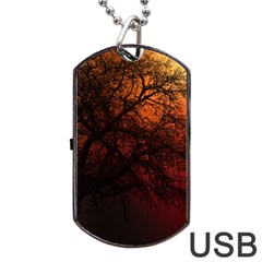 Sunset Silhouette Winter Tree Dog Tag Usb Flash (two Sides) by LoolyElzayat