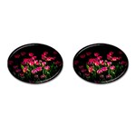 Pink Tulips Dark Background Cufflinks (Oval) Front(Pair)