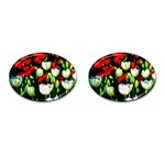 White And Red Sunlit Tulips Cufflinks (Oval) Front(Pair)