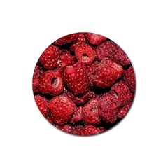 Red Raspberries Rubber Coaster (round)  by FunnyCow