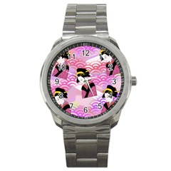 Japanese Abstract Pink Sport Metal Watch by snowwhitegirl