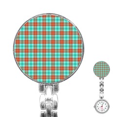 Aqua Orange Plaid Stainless Steel Nurses Watch by snowwhitegirl
