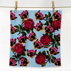 Lazy Cat Floral Pattern Blue Face Towel by snowwhitegirl