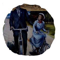 Couple On Bicycle Large 18  Premium Round Cushions by vintage2030
