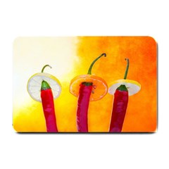 Three Red Chili Peppers Small Doormat  by FunnyCow