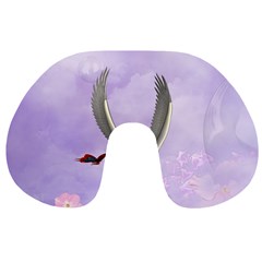 Cute Little Pegasus With Butterflies Travel Neck Pillows by FantasyWorld7