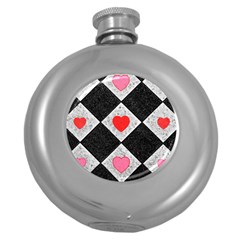 Diamonds Hearts Mosaic Pattern Round Hip Flask (5 Oz) by Simbadda