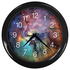 Lagoon Nebula Interstellar Cloud Pastel Pink, Turquoise And Yellow Stars Wall Clock (black) by genx