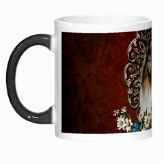 Cute Collie With Flowers On Vintage Background Morph Mugs by FantasyWorld7