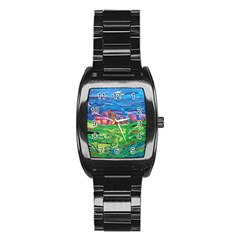 Our Town My Town Stainless Steel Barrel Watch by arwwearableart