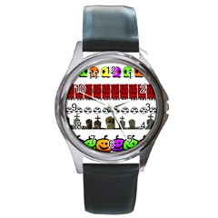 Halloween Borders Trick Or Treat Round Metal Watch by Wegoenart
