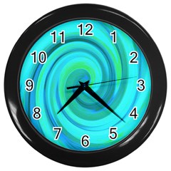 Groovy Cool Abstract Aqua Liquid Art Swirl Painting Wall Clock (black) by myrubiogarden