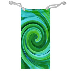 Groovy Abstract Turquoise Liquid Swirl Painting Jewelry Bag by myrubiogarden